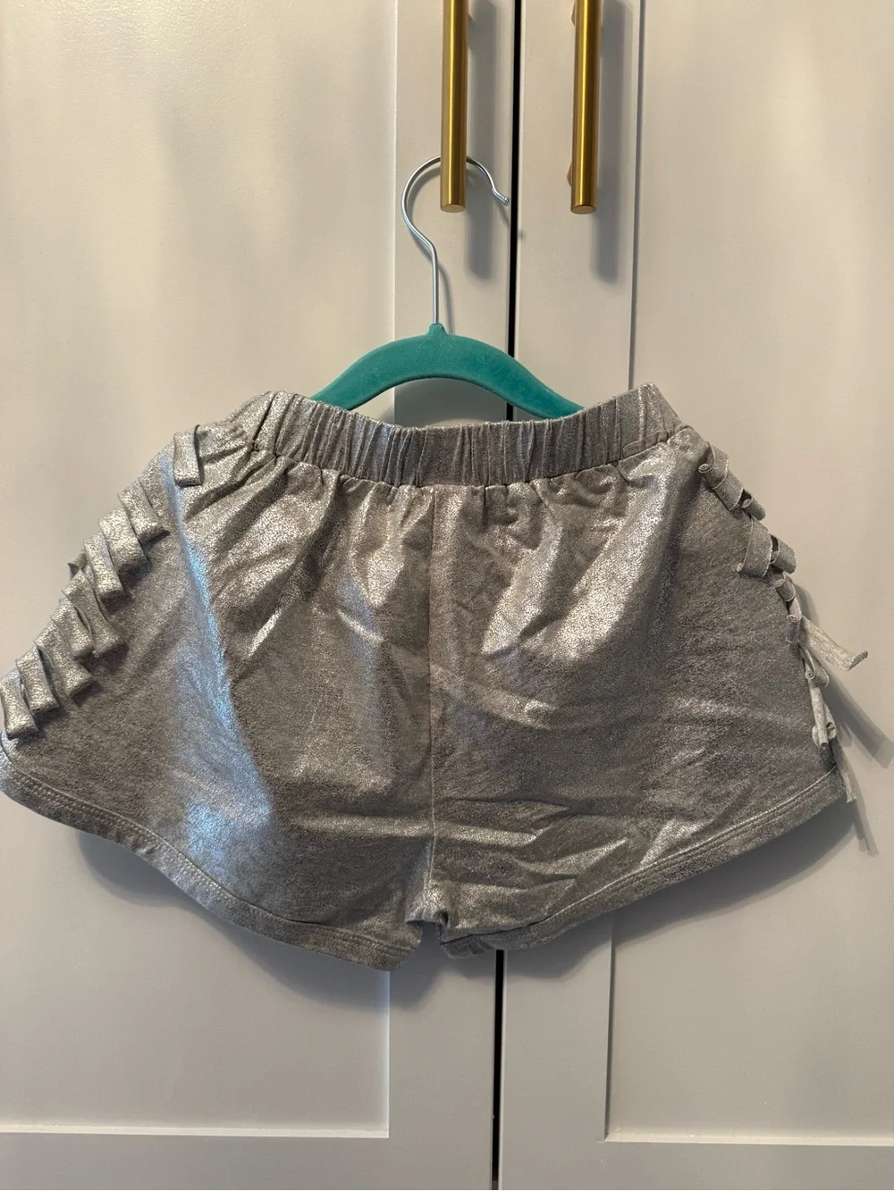 Girls Lola + The Boys Metallic Silver Fringe Sleeve Sweatshirt & Shorts